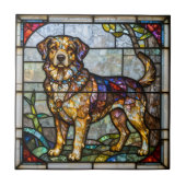 Golden Retriever Dog Faux Stained Glass Mosaic Art タイル (正面)
