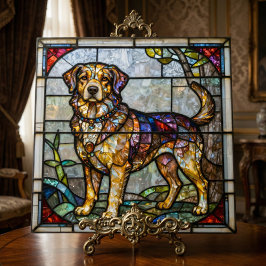 Golden Retriever Dog Faux Stained Glass Mosaic Art タイル