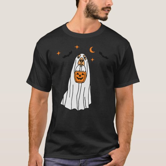 Golden Retriever Dog Ghost and Pumpkin Halloween F Tシャツ (正面)