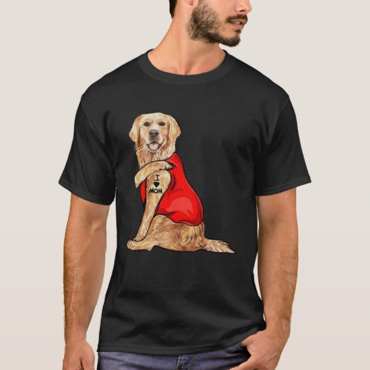 golden retriever dog I love mum tattoo Tシャツ (正面)