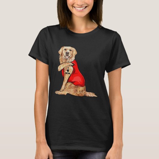 golden retriever dog I love mum tattoo Tシャツ (正面)