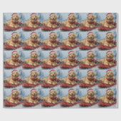 Golden Retriever Dog in Sledge Snow Christmas ラッピングペーパー (フラット)