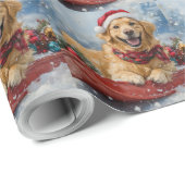 Golden Retriever Dog in Sledge Snow Christmas ラッピングペーパー (ロールコーナー)
