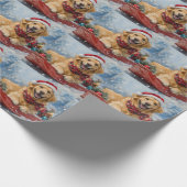 Golden Retriever Dog in Sledge Snow Christmas ラッピングペーパー (角)