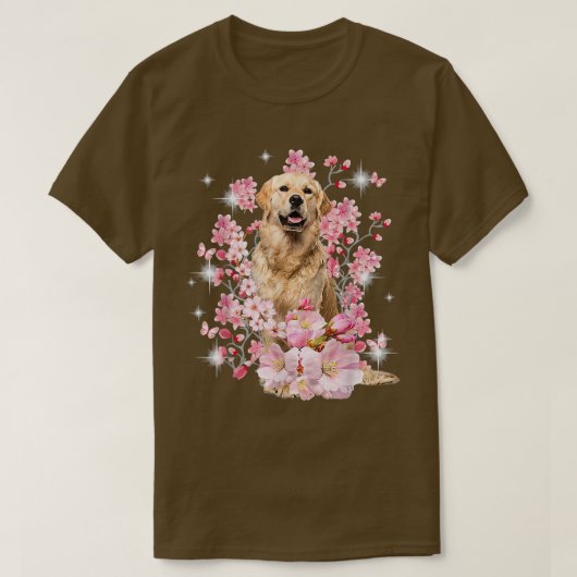 Golden Retriever Dog Japanese Cherry Blossom Sakur Tシャツ (デザイン正面)