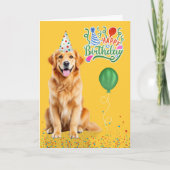 Golden Retriever Dog Party Hat Yellow Birthday カード (正面)