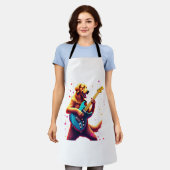 Golden Retriever dog Playing Electric Guitar Rock エプロン (着用した状態)