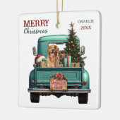 Golden Retriever Dog Retro Truck Christmas セラミックオーナメント (左)