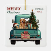 Golden Retriever Dog Retro Truck Christmas セラミックオーナメント (裏面)
