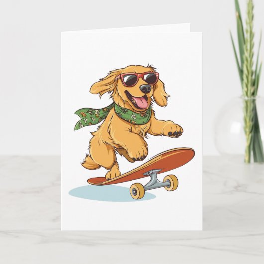 Golden Retriever Dog Skateboarding カード (正面)