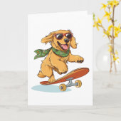 Golden Retriever Dog Skateboarding カード (黄色い花)