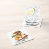 Golden Retriever Dog Skateboarding スクエアペーパーコースター (インサイチュ)