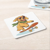 Golden Retriever Dog Skateboarding スクエアペーパーコースター (アングル)