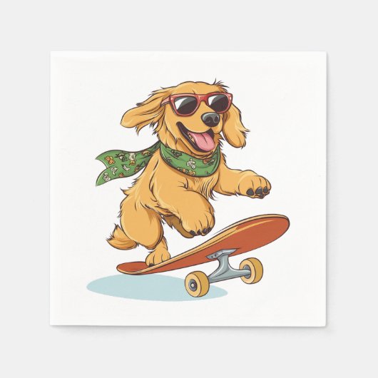 Golden Retriever Dog Skateboarding スタンダードカクテルナプキン (正面)