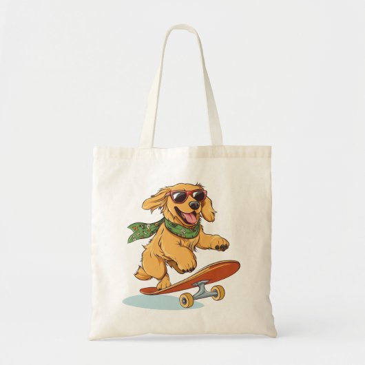 Golden Retriever Dog Skateboarding トートバッグ (正面)