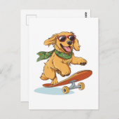 Golden Retriever Dog Skateboarding ポストカード (正面/裏面)