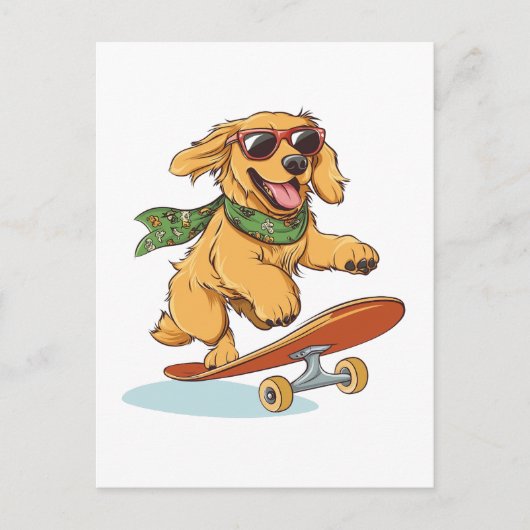 Golden Retriever Dog Skateboarding ポストカード (正面)
