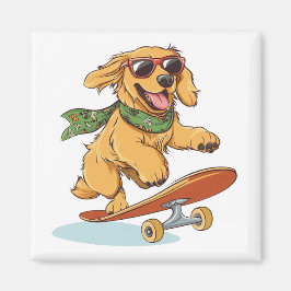 Golden Retriever Dog Skateboarding マグネット