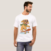 Golden Retriever Dog Skateboarding Tシャツ (正面フル)