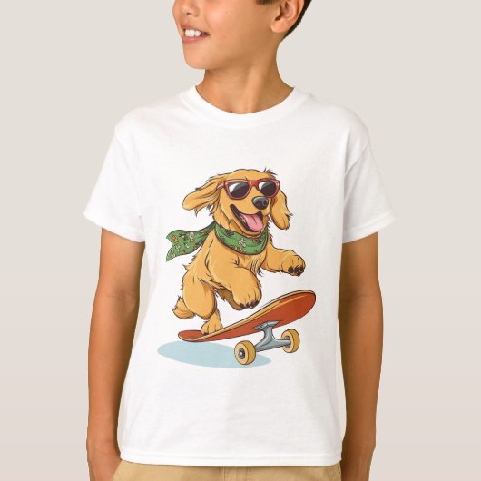 Golden Retriever Dog Skateboarding Tシャツ (正面)