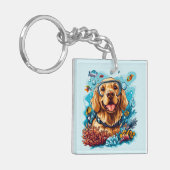 Golden Retriever Dog Snorkeling Coral Reef キーホルダー (正面左)
