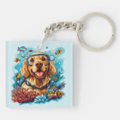 Golden Retriever Dog Snorkeling Coral Reef キーホルダー (裏面)