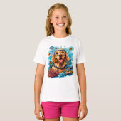 Golden Retriever Dog Snorkeling Coral Reef Tシャツ (正面フル)
