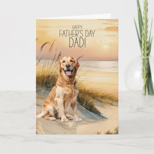 Golden Retriever Dog Sunset Beach Father's Day シーズンカード (正面)