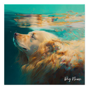 Golden Retriever dog swimming in water 004 ポスター