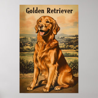 Golden Retriever Dog Vintage Art ポスター
