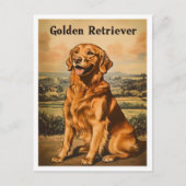 Golden Retriever Dog Vintage Art ポストカード (正面)