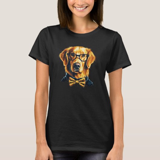 Golden Retriever  Dog Wearing Glasses Tシャツ (正面)