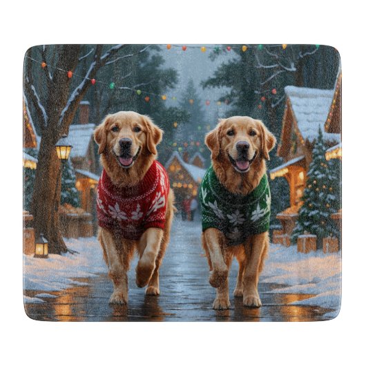 Golden Retriever Dogs Christmas Snow Holiday カッティングボード (正面)
