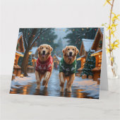 Golden Retriever Dogs Christmas Snow Holiday カード (黄色い花)