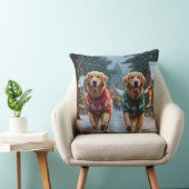 Golden Retriever Dogs Christmas Snow Holiday クッション (椅子)