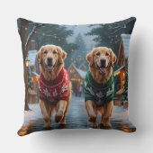 Golden Retriever Dogs Christmas Snow Holiday クッション (裏面)