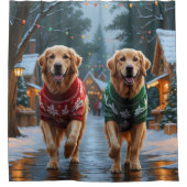 Golden Retriever Dogs Christmas Snow Holiday シャワーカーテン (正面)