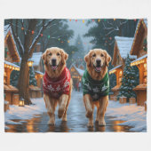 Golden Retriever Dogs Christmas Snow Holiday フリースブランケット (正面(横))