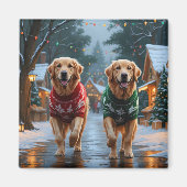 Golden Retriever Dogs Christmas Snow Holiday マグネット (正面)