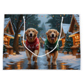 Golden Retriever Dogs Christmas Snow Holiday ラージペーパーバッグ (正面)