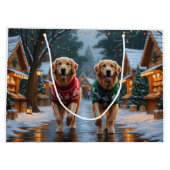 Golden Retriever Dogs Christmas Snow Holiday ラージペーパーバッグ (裏面)