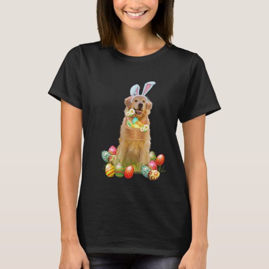Golden Retriever Easter Day Bunny Eggs Easter Cost Tシャツ (正面)
