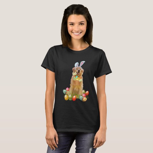 Golden Retriever Easter Day Bunny Eggs Easter Cost Tシャツ (正面フル)