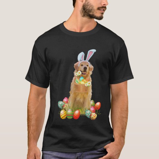 Golden Retriever Easter Day Bunny Eggs Easter Cost Tシャツ (正面)