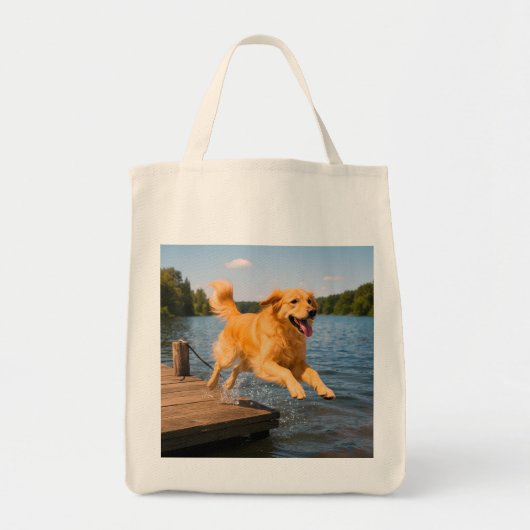 Golden Retriever Elegant Grocery Tote Bag トートバッグ (正面)