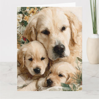 Golden Retriever Family Puppies Vintage Christmas カード