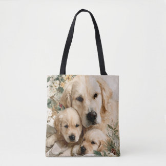 Golden Retriever Family Puppies Vintage Christmas トートバッグ