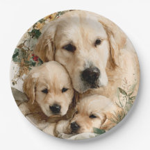 Golden Retriever Family Puppies Vintage Christmas