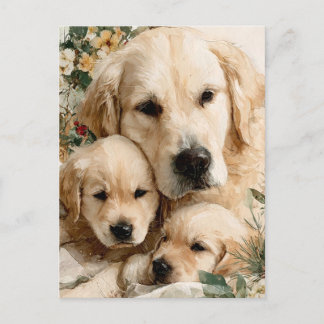 Golden Retriever Family Puppies Vintage Christmas ポストカード