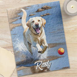 Golden Retriever Fetch Watercolor Beach Dog ジグソーパズル
